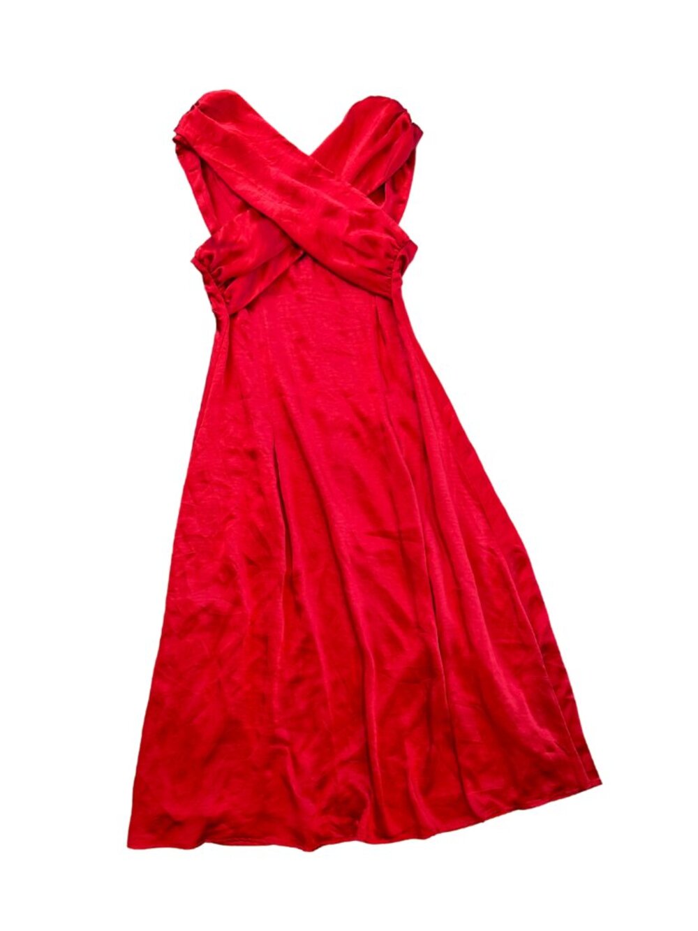Meshki Red Satin Wrap Front Maxi Formal Evening Dress Size Medium